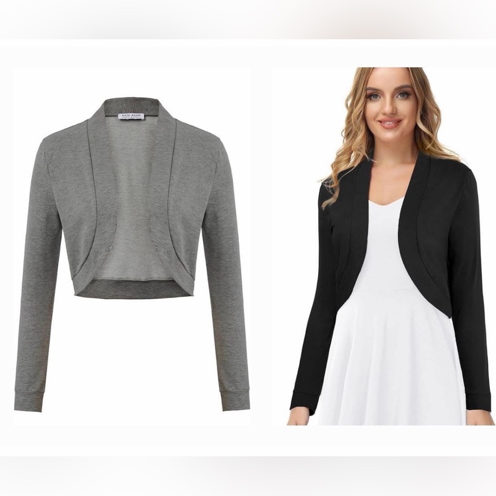 2 Open Front Cropped Bolero Shrugs / Cardigans | 1 Gray, 1 Black